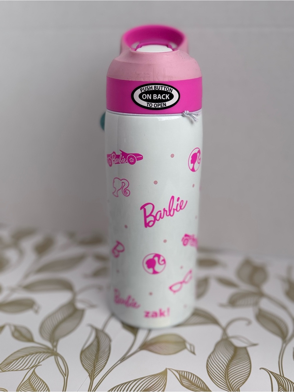 Barbie Pink & White Travel Bottle with Push-Button Lid